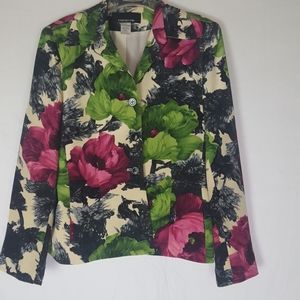 Jones New York Black Pink Floral Blazer SZ8